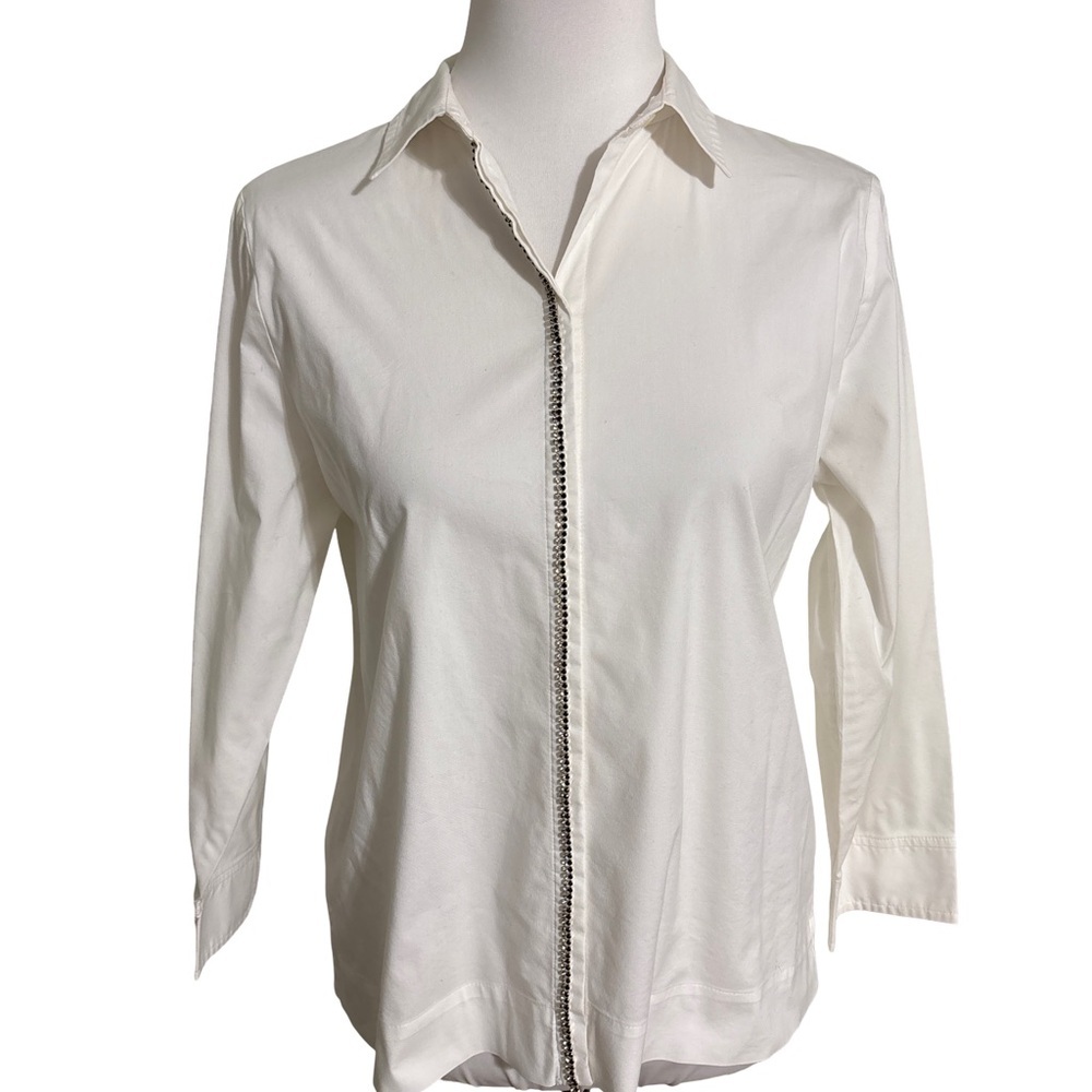 Chico's White Blouse Black Trim Size 0 Cotton
